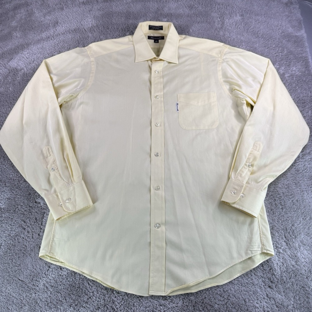 Faconnable Vintage Mens L Yellow Dress Shirt 100% Cotton Made in USA Long Sleeve